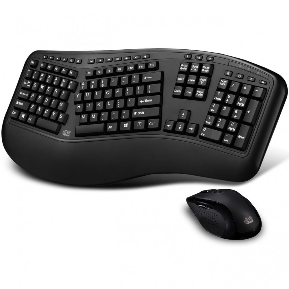 Adesso WKBGB Tru Form Wireless Ergonomic Keyboard and Laser Mouse