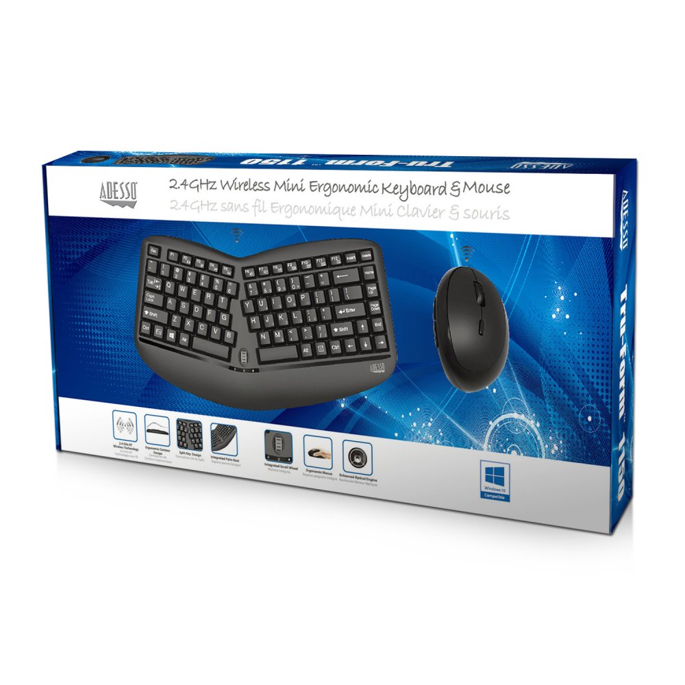 Adesso WKB-1150CB Tru-Form Wireless Ergo Mini Keyboard & Mouse