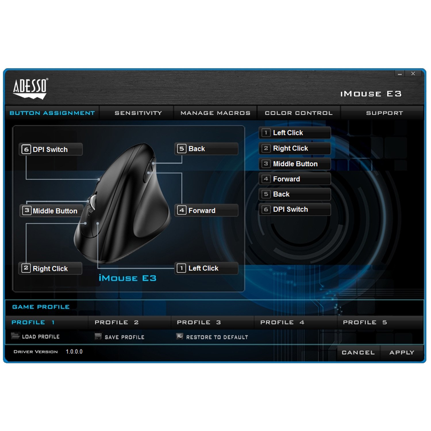 Adesso iMouse E3 Vertical Ergonomic Programmable Gaming Mouse