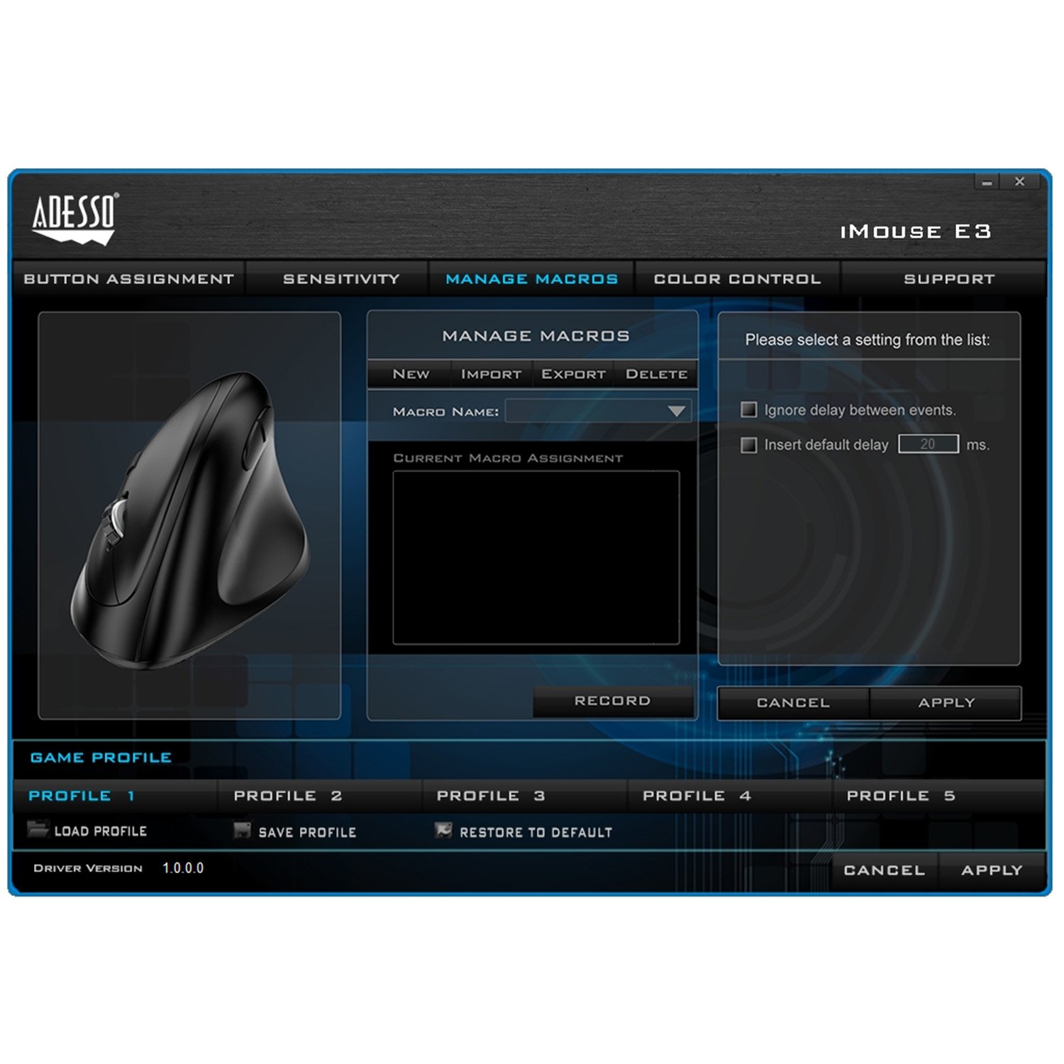Adesso iMouse E3 Vertical Ergonomic Programmable Gaming Mouse