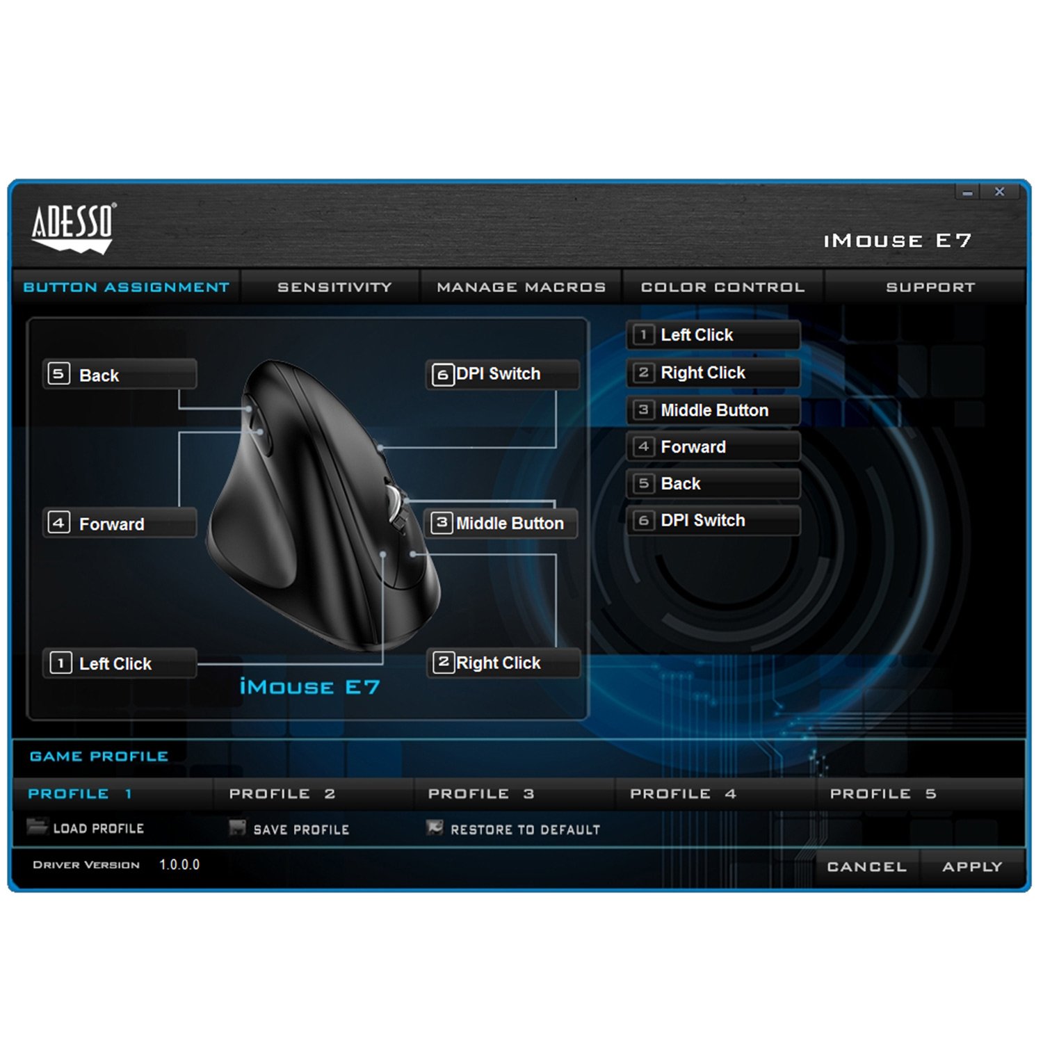 Adesso iMouse E7 Left-Handed Vertical Ergonomic Programmable Gaming Mouse
