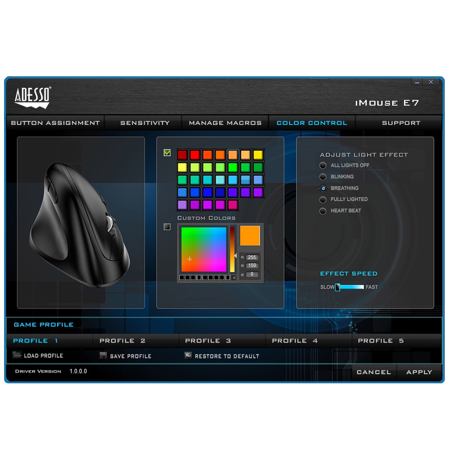 Adesso iMouse E7 Left-Handed Vertical Ergonomic Programmable Gaming Mouse