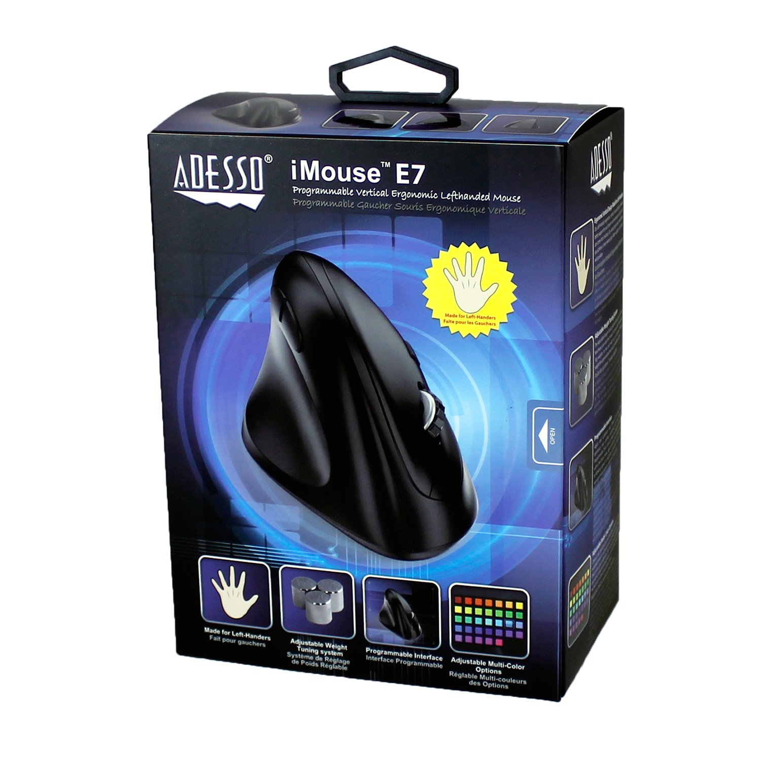 Adesso iMouse E7 Left-Handed Vertical Ergonomic Programmable Gaming Mouse