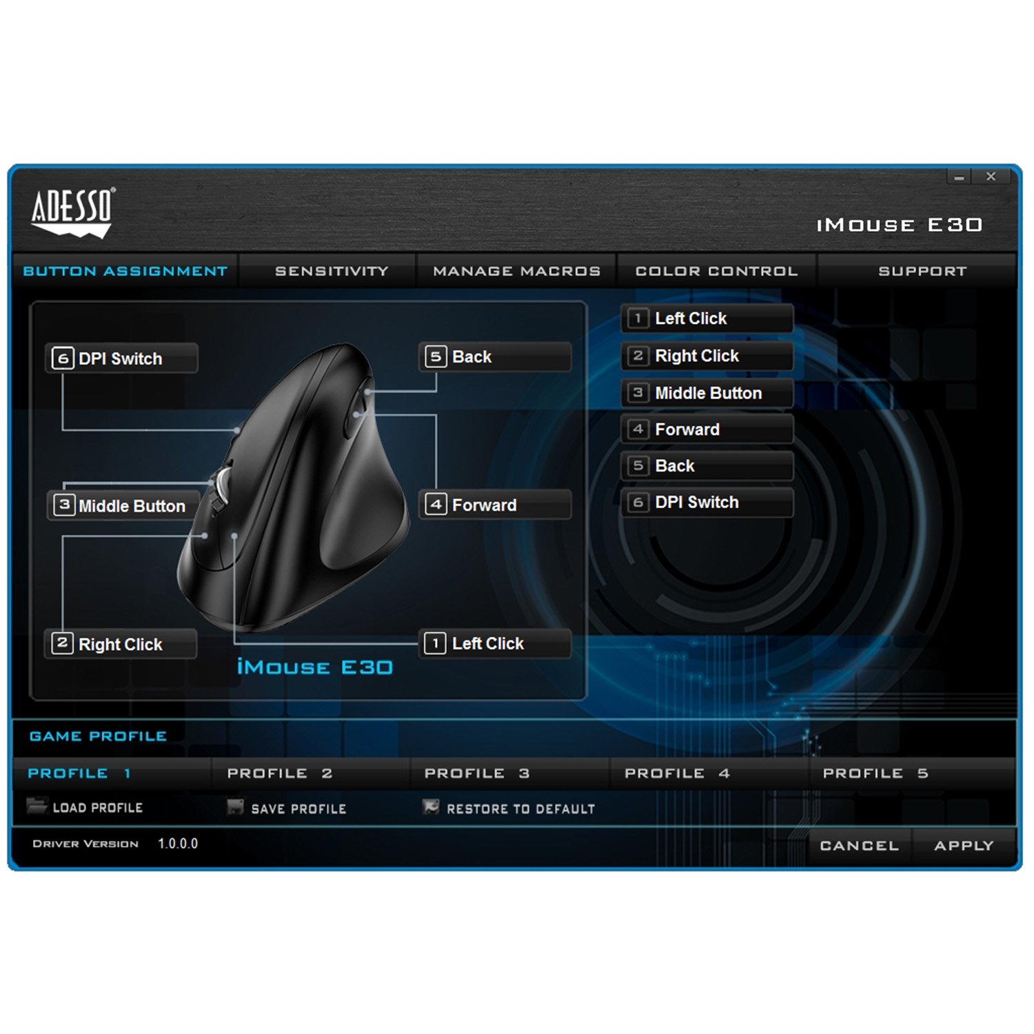 Adesso iMouse E30 Wireless Vertical Programmable Mouse