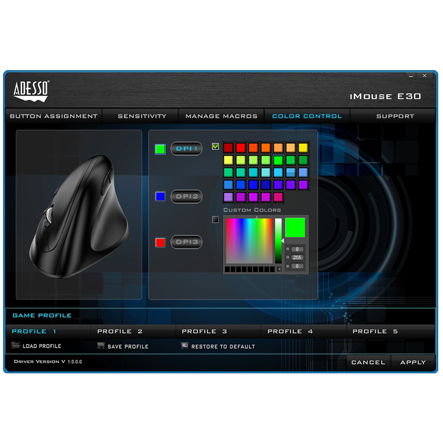 Adesso iMouse E30 Wireless Vertical Programmable Mouse