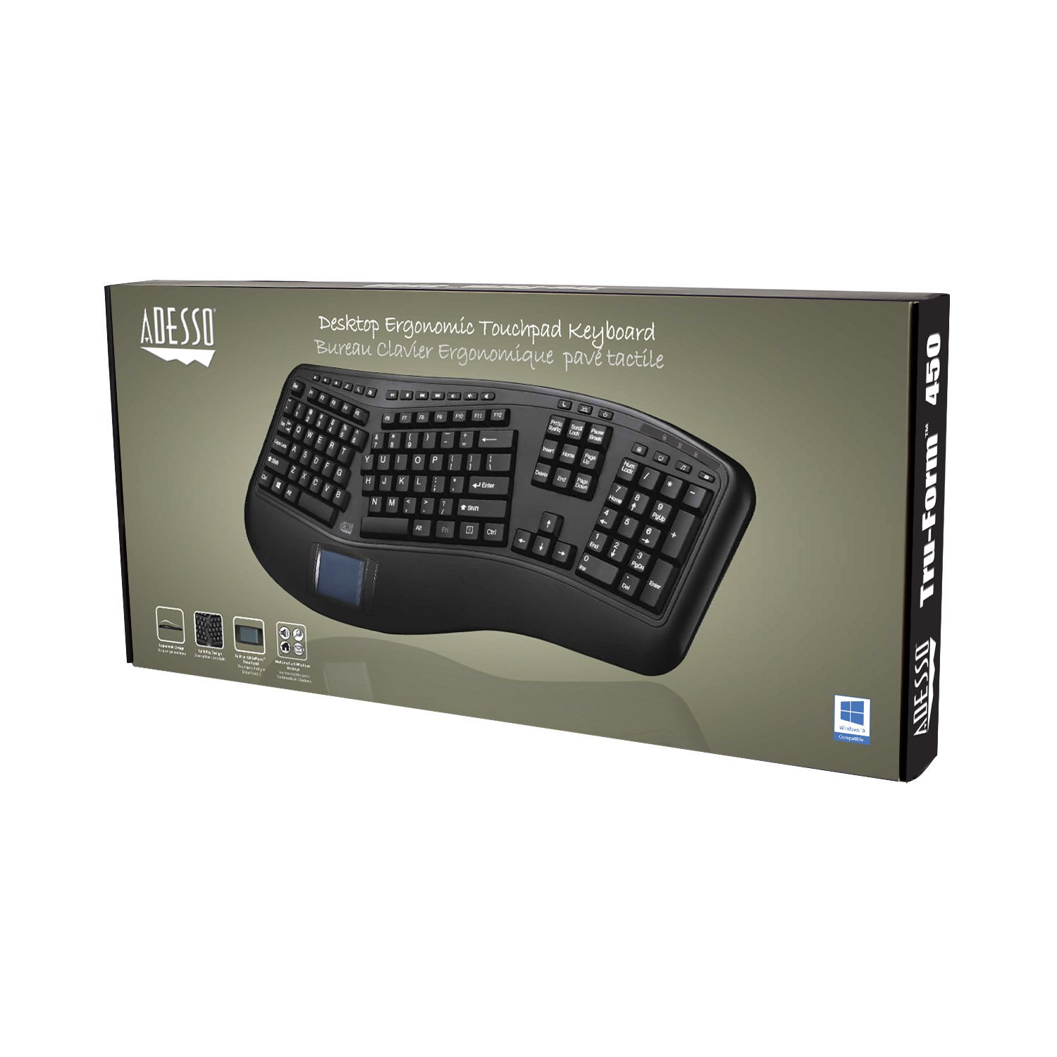 Adesso AKB-450UB Tru-Form Ergonomic Touchpad Keyboard