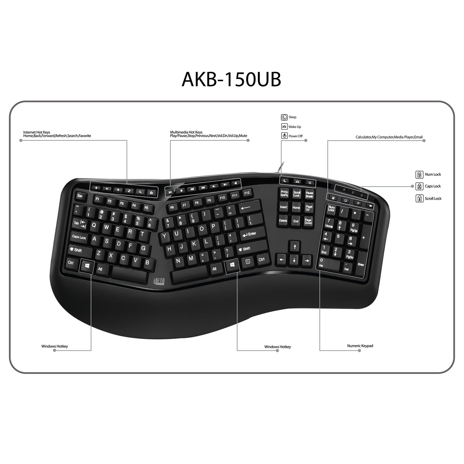 Adesso AKB-150UB Desktop Ergonomic Keyboard