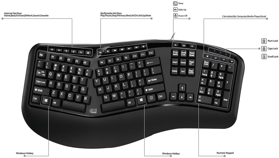 Adesso AKB-150UB Desktop Ergonomic Keyboard