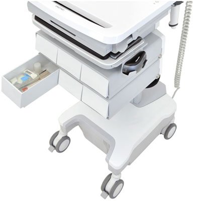 This image shows the drawers of Ergotron SV32-91126 StyleView PHD Laptop Cart with 6 Drawers and Powered (white/grey)