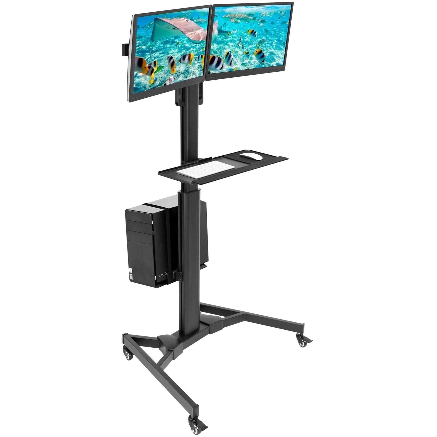 Mount-IT! Mobile PC Workstation for Dual Monitors - MI-7986