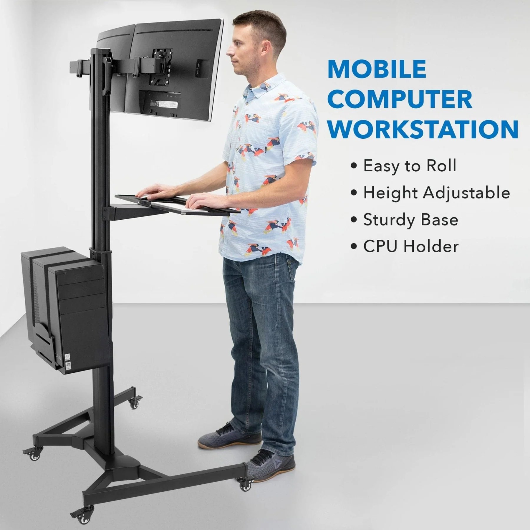 Mount-IT! Mobile PC Workstation for Dual Monitors - MI-7986