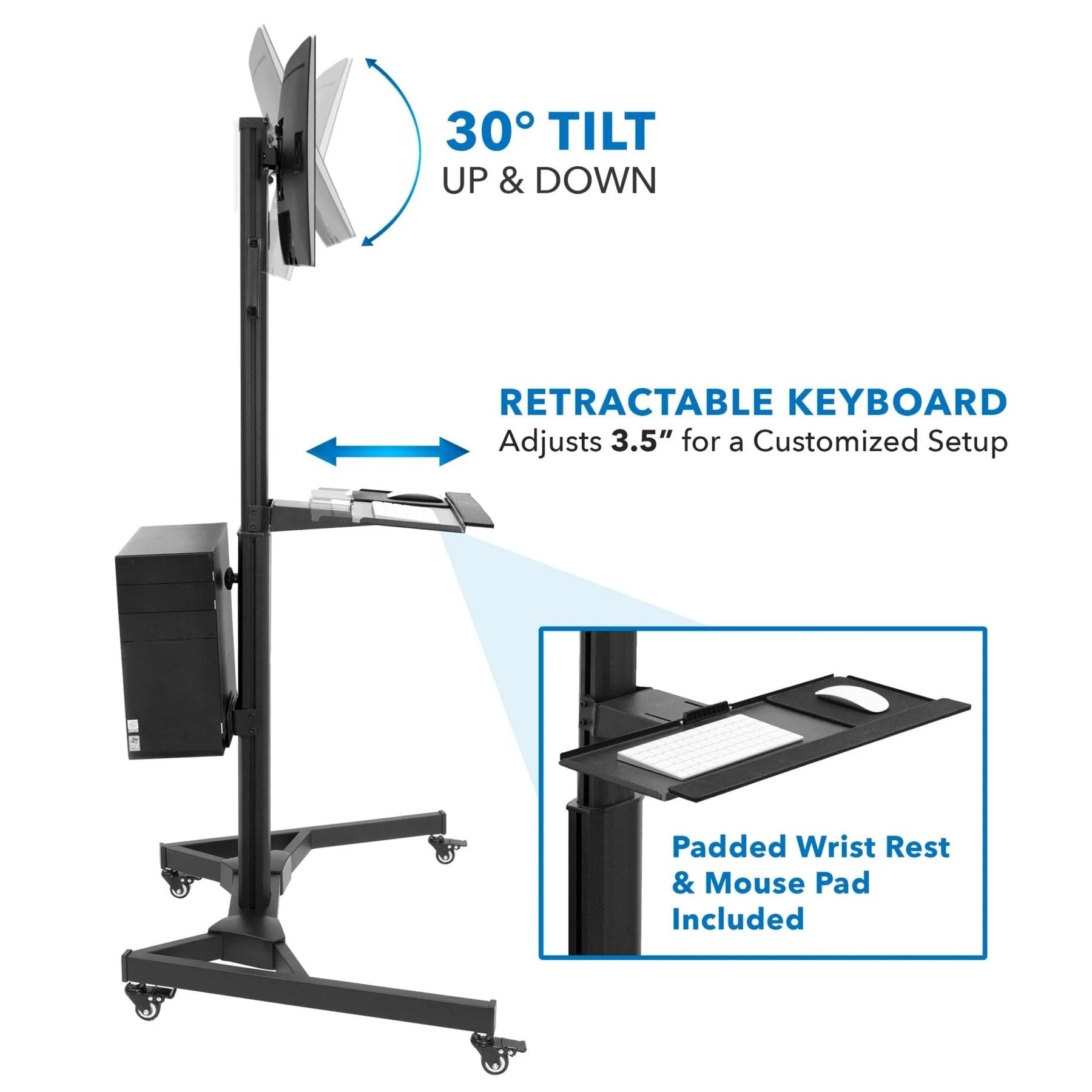 Mount-IT! Mobile PC Workstation for Dual Monitors - MI-7986