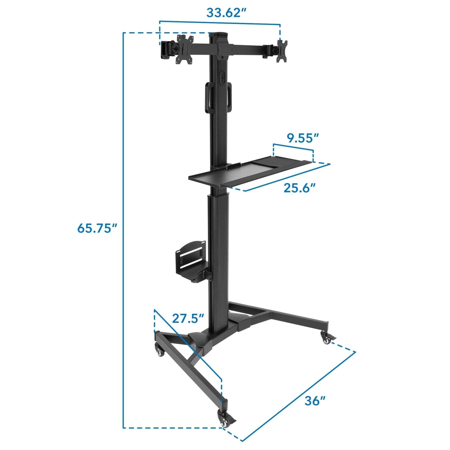 Mount-IT! Mobile PC Workstation for Dual Monitors - MI-7986