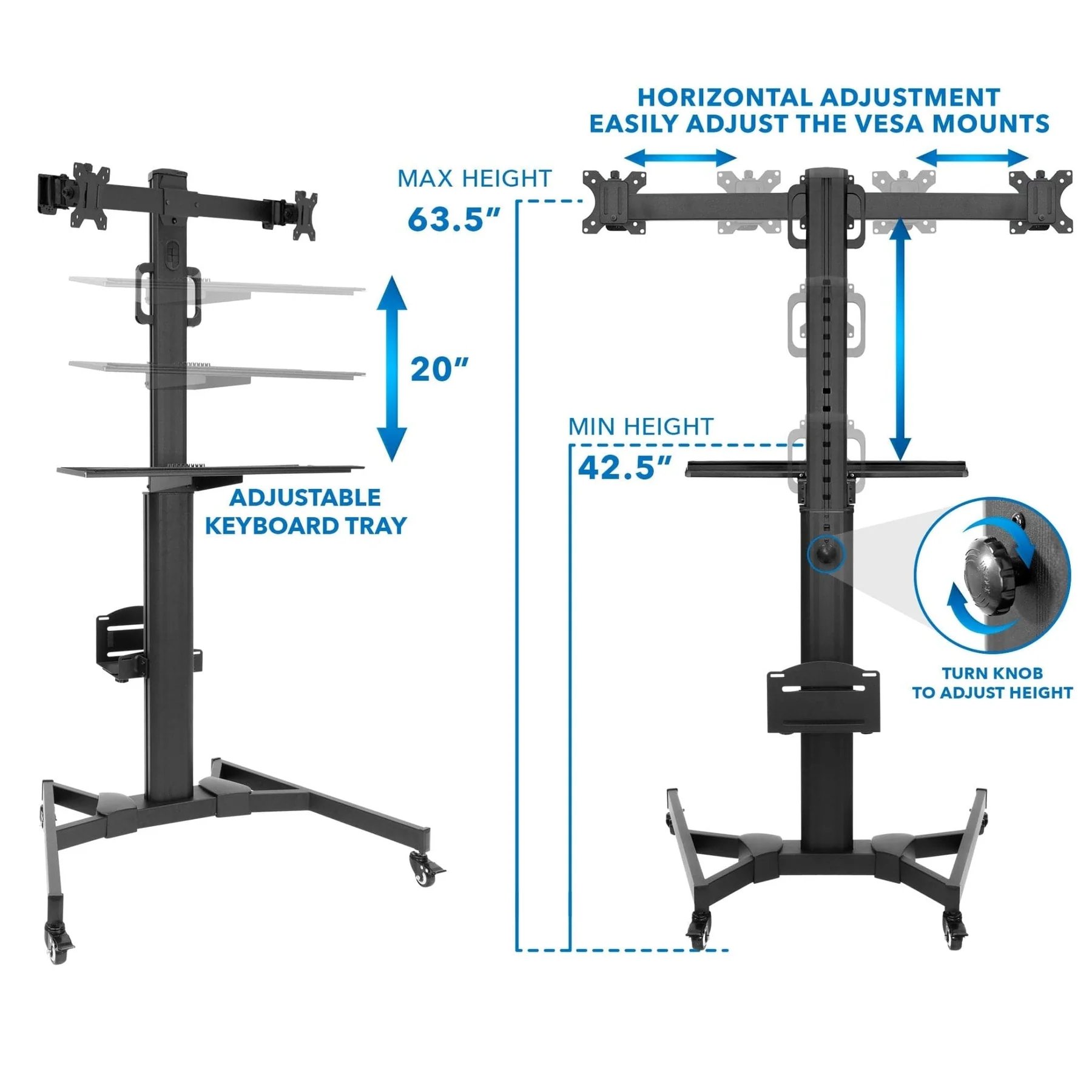 Mount-IT! Mobile PC Workstation for Dual Monitors - MI-7986