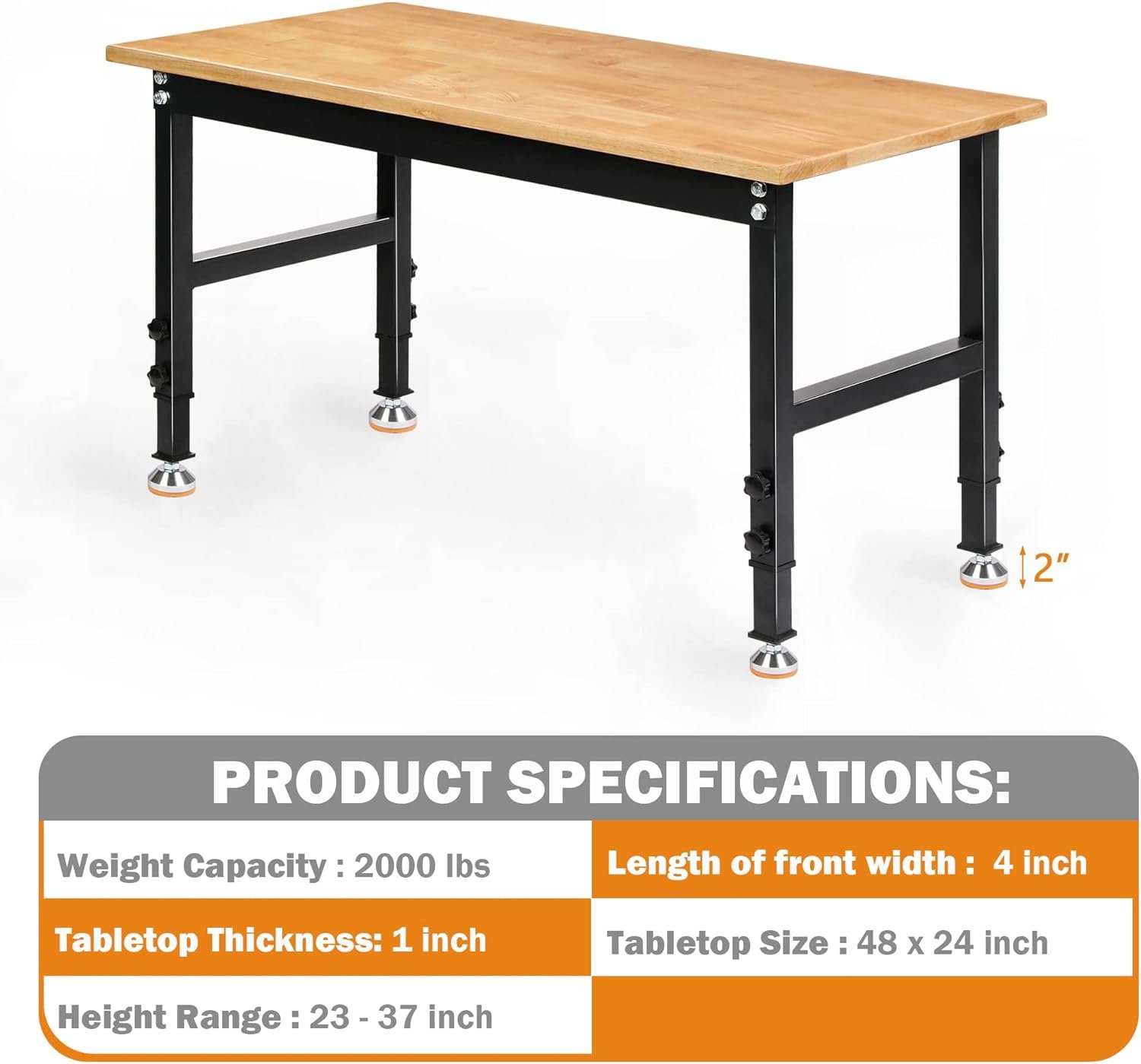 Low-Height 48" wide Heavy-Duty Adjustable Workbench