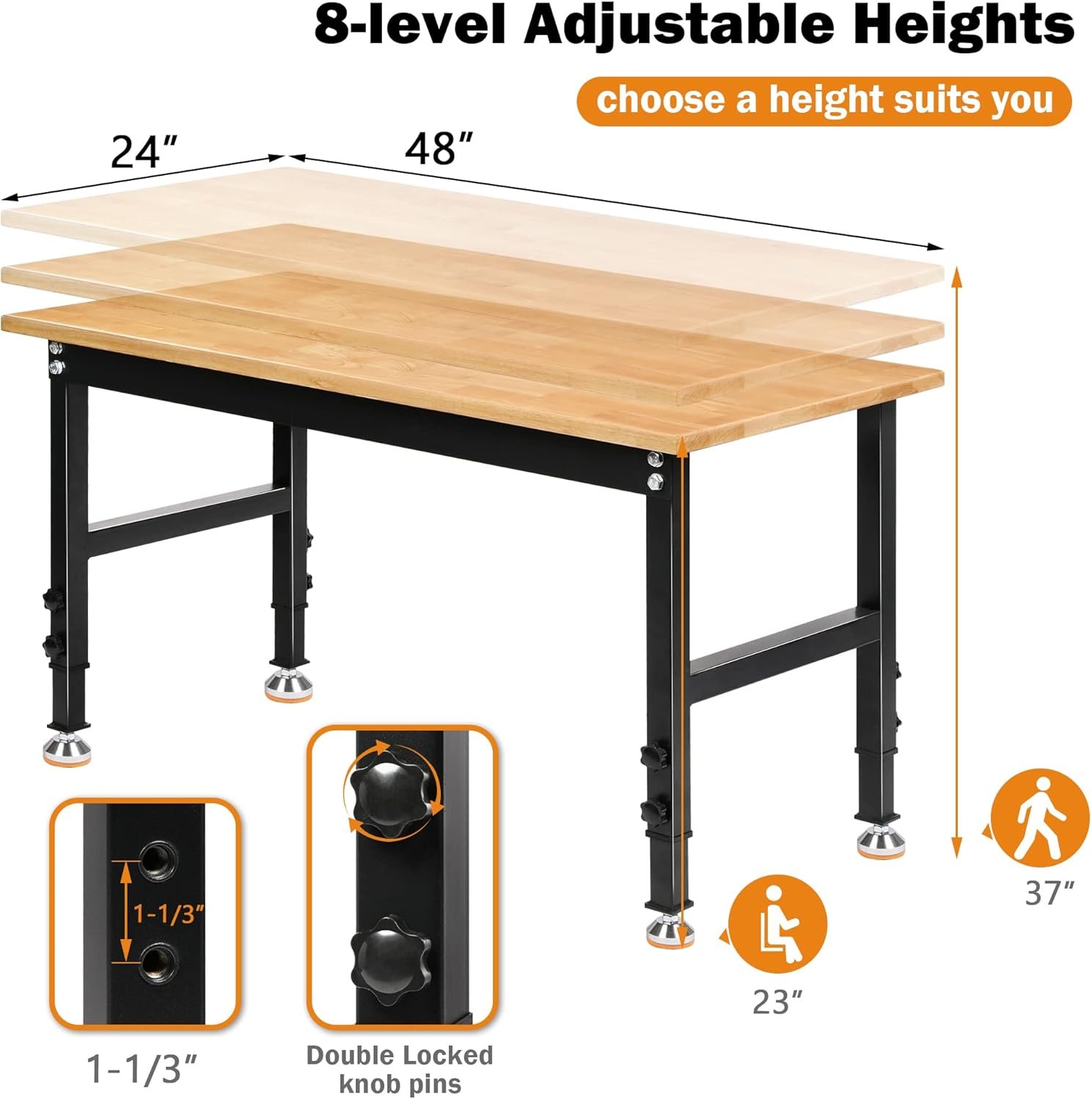 Low-Height 48" wide Heavy-Duty Adjustable Workbench