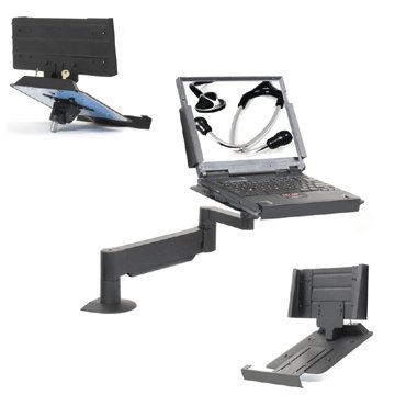 Anchorpad 31177ARM or 31177BP Laptop Security Stand mounted on a desk mount arm
