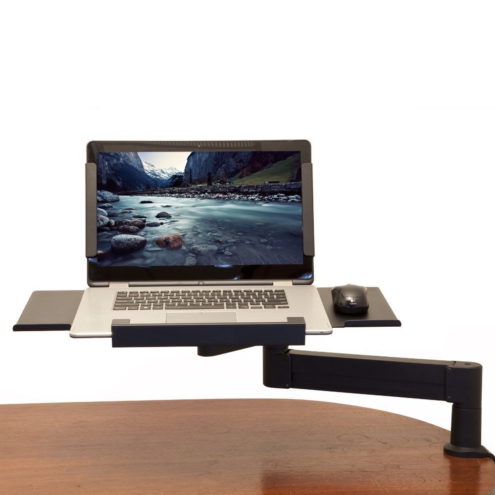Height Adjustable Arm with Oversized Laptop Tray to house the Laptop and the Mouse