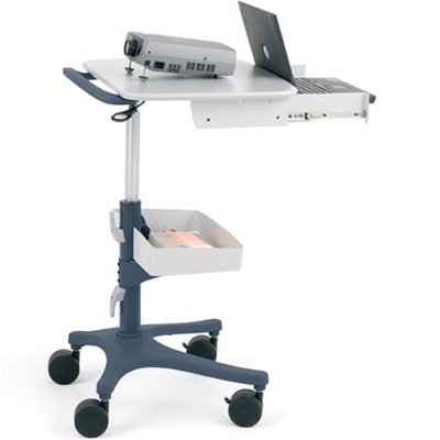 Use the Adjustable-height Zido as a presentation cart in conference rooms and classrooms. This cart holds a laptop, too, on the retracting Keyboard Drawer. Squeeze the paddle to adjust the cart height (30