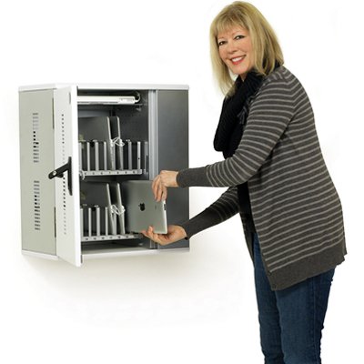 The cabinet's cable management system positions each power cord right at the front of the bay so you can quickly connect your device to power. Clips route the cords from the front of each bay, along the top of each bay divider, to the cable channel at the back of the enclosure