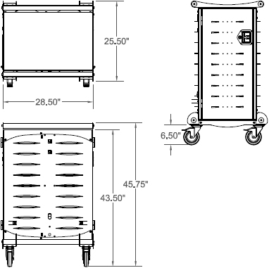 Technical Drawing for Ergotron LTSC20WH/SM Anthro LT20 Laptop Charging Cart