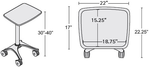 Technical Drawing for Anthro ZD04SB/CG4 Height Adjustable Healthcare Phlebotomy Cart