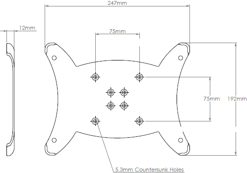 Technical drawing for Atdec AC-AP-IP23 VESA Adapter Mount for Apple iPad 2 and 3