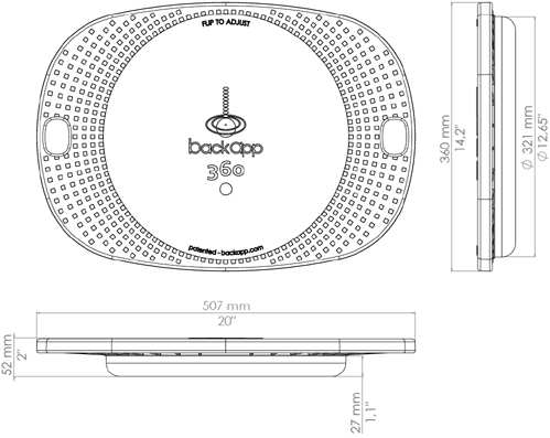 Technical Drawing for Back App 360 Cushioned and Adjustable Balance Board