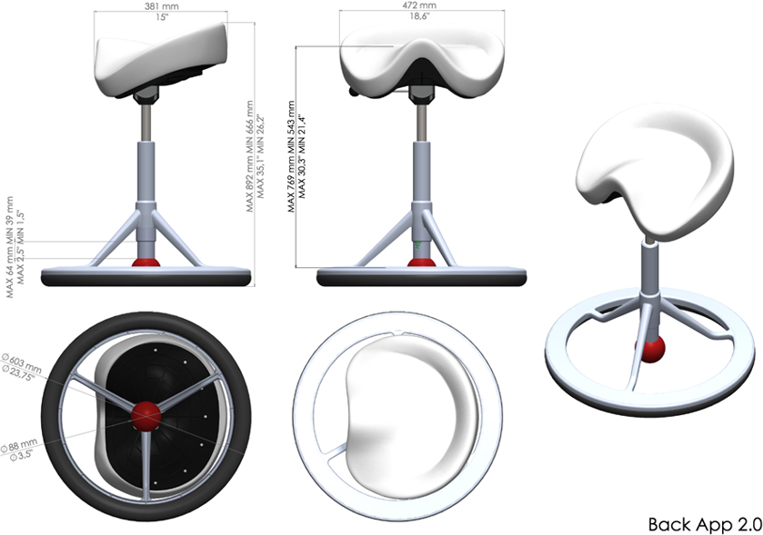 Technical Drawing for Back App 2.0 1010A Office Chair without Wheels