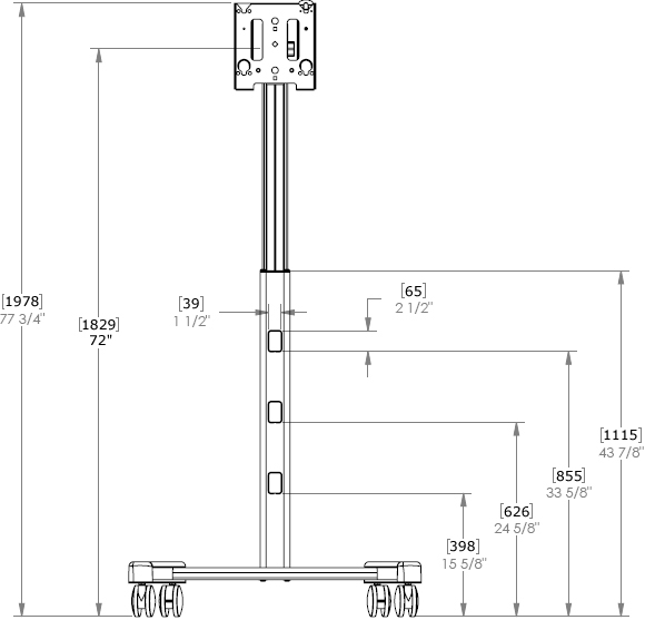 Technical Drawing for MFC series Universal Flat Panel Mobile Cart