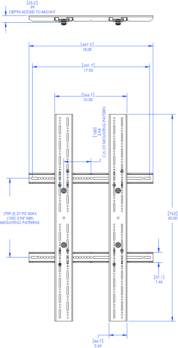 Technical Drawing for Chief MSBU Interface Bracket VESA Hole Pattern