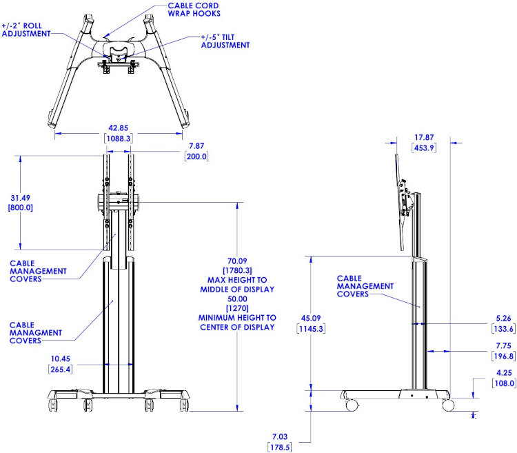 Technical Drawing for Chief MPAUBSP Fusion Manual Height Adjustable Stretch Portrait Cart