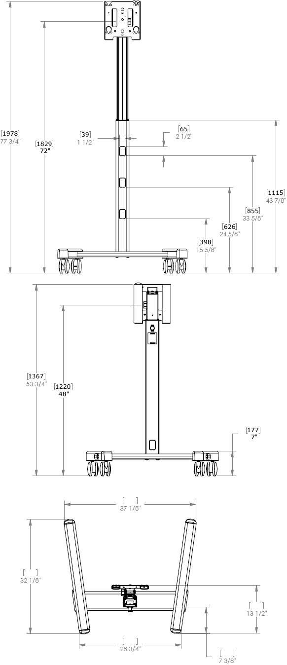 Technical Drawing of Chief MFCUS700 Mobile Cart MFCU with PAC700 Case