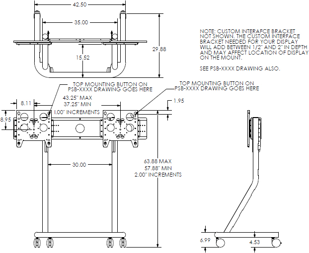 Technical Drawing of Chief PPD2000 Dual Display Video Conferencing Cart