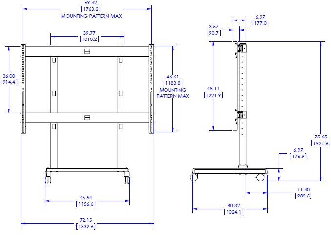 Technical Drawing for Chief XVM1X1U FUSION Extra Large Freestanding Video Wall Solution