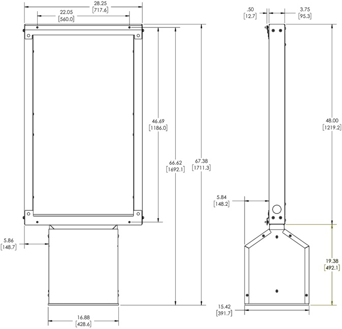 Technical Drawing for Chief ODMB1X1 Velocity Outdoor Single Pedestal System