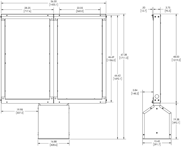 Technical Drawing for Chief ODMB2X1 Velocity Outdoor Dual Pedestal System