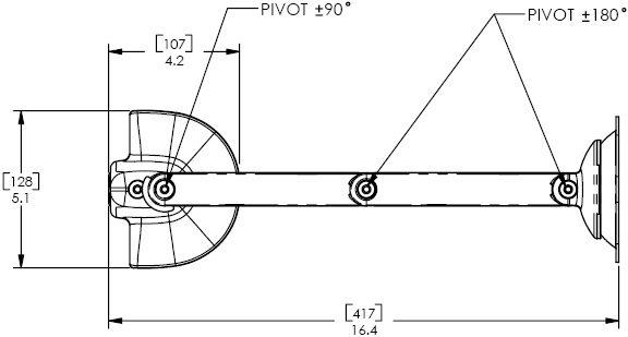 Technical Drawings for Chief KCD-110B or KCD-110S Dual Swing Arm Desk Mount