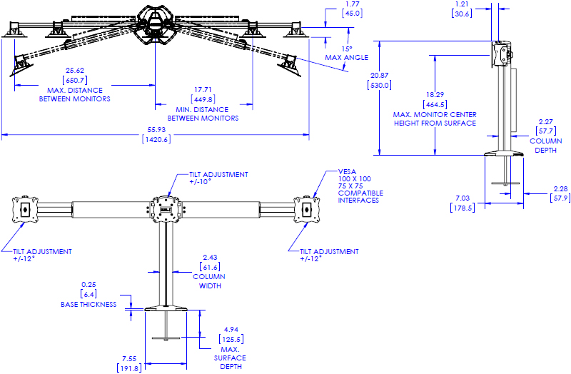 Technical Drawing for Chief KONTOUR K3 Grommet Mounted 3x1/2x1 Array K3G310B or K3G310S