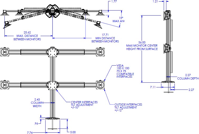 Technical Drawing for Chief K3G320B or K3G320S Kontour 3x2 Static Array Grommet Mount