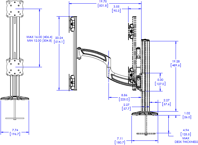 Technical Drawing for Chief K4G120B KONTOUR K4 1x2 Vertical Grommet Mounted Array