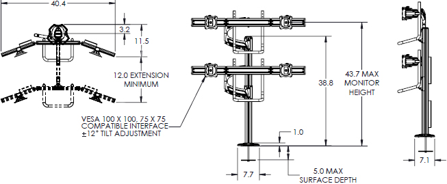 Technical Drawing for Chief K4G220B KONTOUR K4 2x2 Grommet Mounted Array