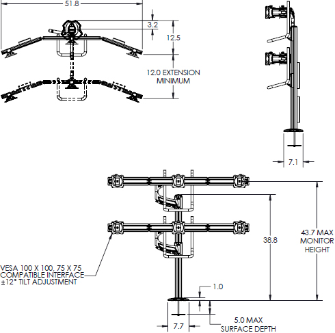 Technical Drawing for Chief K4G320B KONTOUR K4 3x2 Grommet Mounted Array