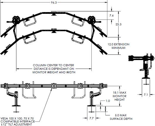 Technical Drawing for Chief KONTOUR K4 Depth-Adjustable Grommet Mounted Array K4G510B