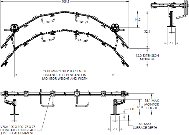 Technical Drawing for Chief K4G610B KONTOUR K4 Depth-Adjustable Grommet Mounted Array