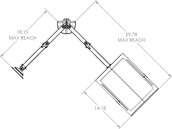 Chief KGL220B or KGL220S Desk Mount Arm Height Adjustable Dual LCD Monitor or Laptop - Technical drawing
