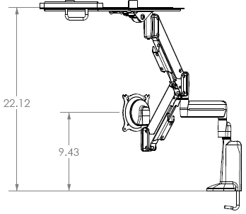Technical Drawing for Chief KGL220S or KGL220B Desk Mount Height Adjustable Dual LCD Monitor or Laptop Arm