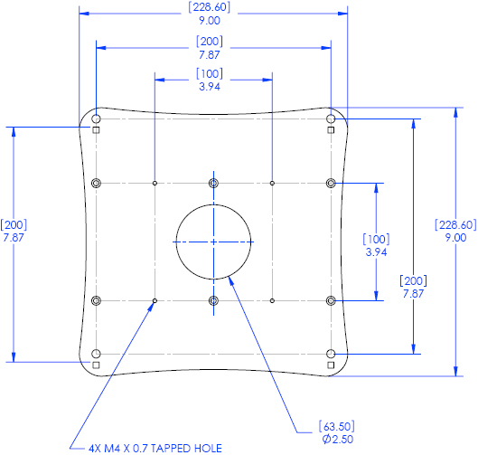 Technical Drawing for JSB210 Flat Panel 200x200 VESA Interface Bracket