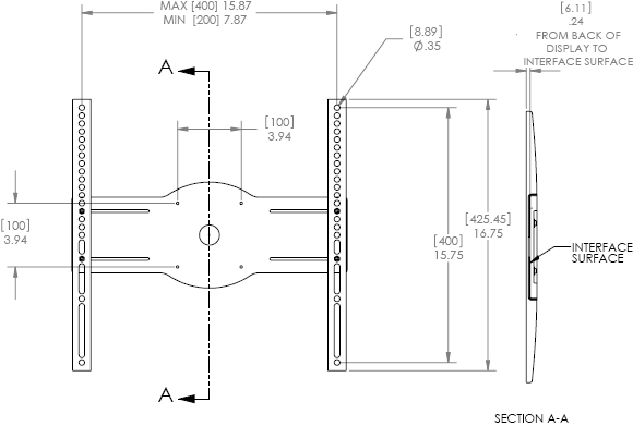 Technical Drawing for Chief JSBUB or JSBUS Flat Panel Interface Bracket