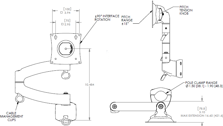 Technical Drawing of Chief KRA204 Series KONTOUR Bolt Down Grommet Plate and Hardware